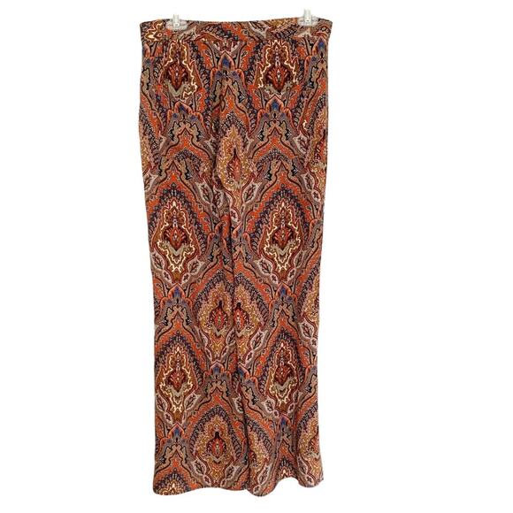 Zara Brown Orange Boho Paisley Print Flare Leg Pants Bloggers Fav Medium - Picture 5 of 11